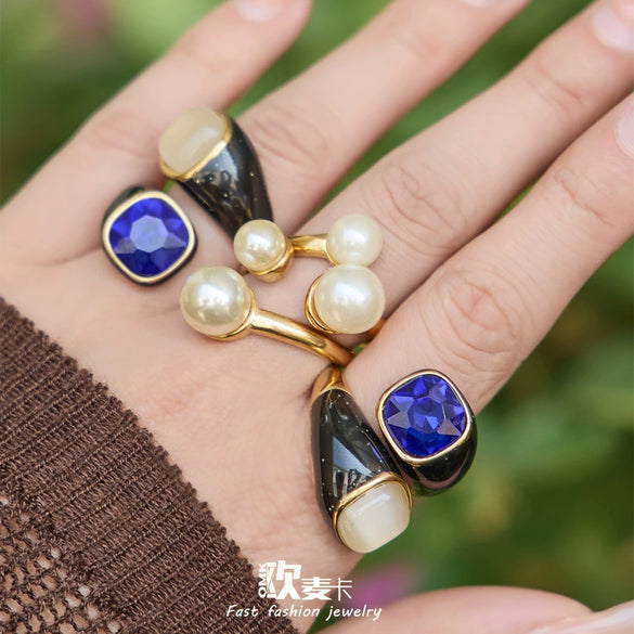 Wholesale Women's Light Luxury Geometric Stainless Steel Electroplated Crossshaped Open Ring Set Jewelry Accessories