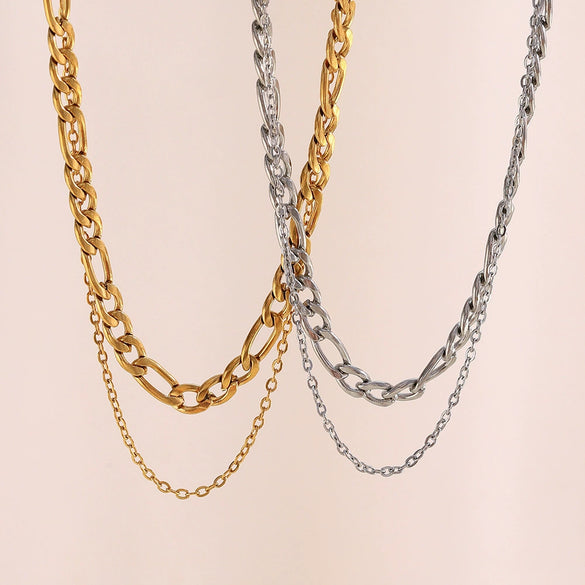 Wholesale Women's Light Luxury Geometric Stainless Steel Electroplated Doublelayer Necklace