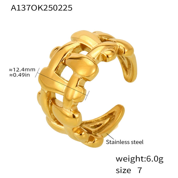 Wholesale Women's Light Luxury Geometric Stainless Steel Electroplated Ferris Wheel Hollow Woven Open Ring Finger Ring