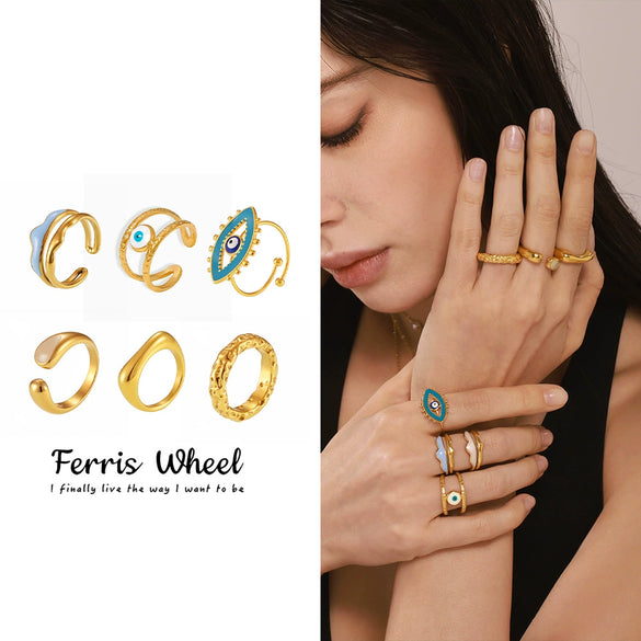 Wholesale Women's Light Luxury Geometric Stainless Steel Electroplated Ferris Wheel Ring