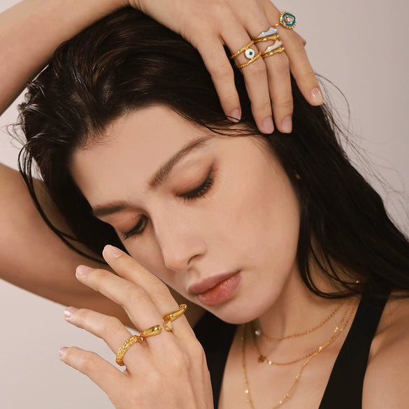 Wholesale Women's Light Luxury Geometric Stainless Steel Electroplated Ferris Wheel Ring