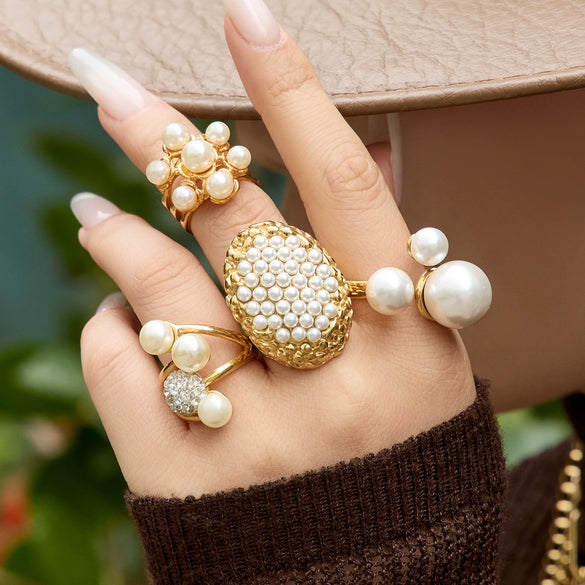 Wholesale Women's Light Luxury Geometric Stainless Steel Electroplated Index Finger Ring Set