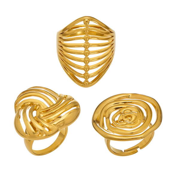 Wholesale Women's Light Luxury Geometric Stainless Steel Electroplated Index Finger Ring Set