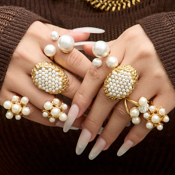 Wholesale Women's Light Luxury Geometric Stainless Steel Electroplated Index Finger Ring Set