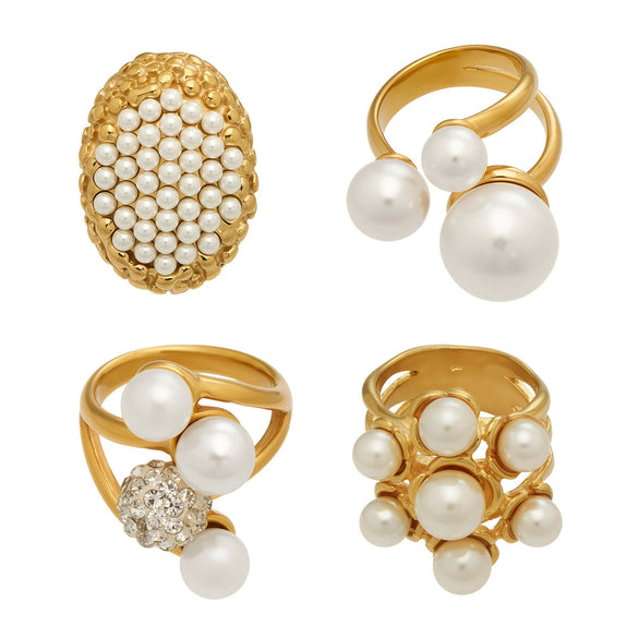 Wholesale Women's Light Luxury Geometric Stainless Steel Electroplated Index Finger Ring Set