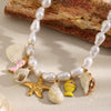 Wholesale Women's Light Luxury Geometric Stainless Steel Electroplated 18K Gold Baroque Imitation Pearl Starfish Shell Necklace