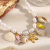 Wholesale Women's Light Luxury Geometric Stainless Steel Electroplated 18K Gold Baroque Imitation Pearl Starfish Shell Necklace