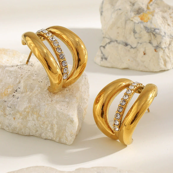 Wholesale Women's Light Luxury Geometric Stainless Steel Electroplated 18K Gold Earrings
