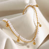 Wholesale Women's Light Luxury Geometric Stainless Steel Electroplated 18K Gold Imitation Pearl Ball Double Chain Necklace