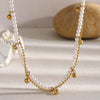 Wholesale Women's Light Luxury Geometric Stainless Steel Electroplated 18K Gold Imitation Pearl Ball Double Chain Necklace