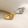 Wholesale Women's Light Luxury Geometric Stainless Steel Electroplated 18K Gold Oblique Heart Ring
