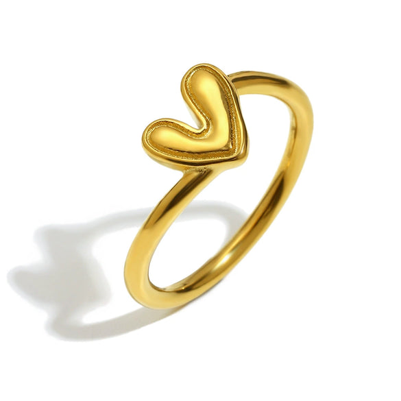 Wholesale Women's Light Luxury Geometric Stainless Steel Electroplated 18K Gold Oblique Heart Ring