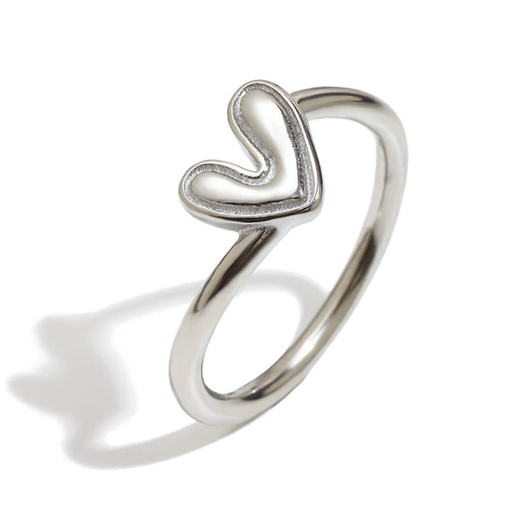 Wholesale Women's Light Luxury Geometric Stainless Steel Electroplated 18K Gold Oblique Heart Ring