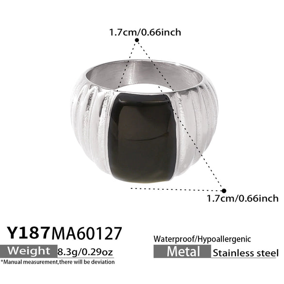 Wholesale Women's Light Luxury Geometric Stainless Steel Electroplated 18K Gold Plated Enamel Striped Ring
