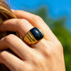 Wholesale Women's Light Luxury Geometric Stainless Steel Electroplated 18K Gold Plated Enamel Striped Ring