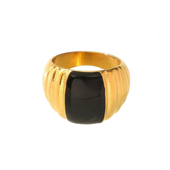 Wholesale Women's Light Luxury Geometric Stainless Steel Electroplated 18K Gold Plated Enamel Striped Ring