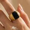 Wholesale Women's Light Luxury Geometric Stainless Steel Electroplated 18K Gold Plated Enamel Striped Ring