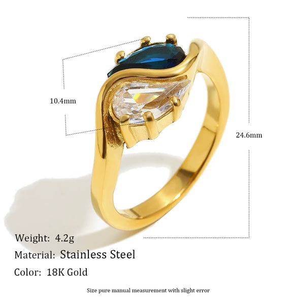Wholesale Women's Light Luxury Geometric Stainless Steel Electroplated 18K Gold Water Drop Zircon Tai Chi Ring Hand Jewelry