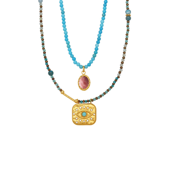 Wholesale Women's Light Luxury Geometric Stainless Steel Electroplated Layered Necklaces With Evil Eye Pendants