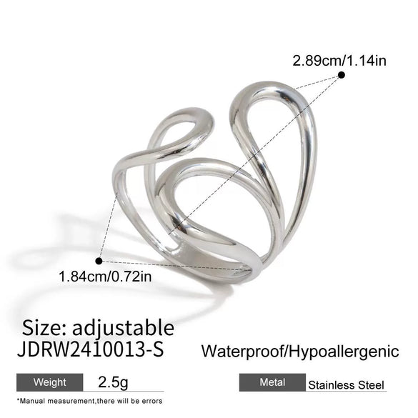 Wholesale Women's Light Luxury Geometric Stainless Steel Electroplated Lines Adjustable Open Ring Accessories
