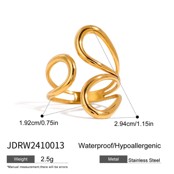Wholesale Women's Light Luxury Geometric Stainless Steel Electroplated Lines Adjustable Open Ring Accessories