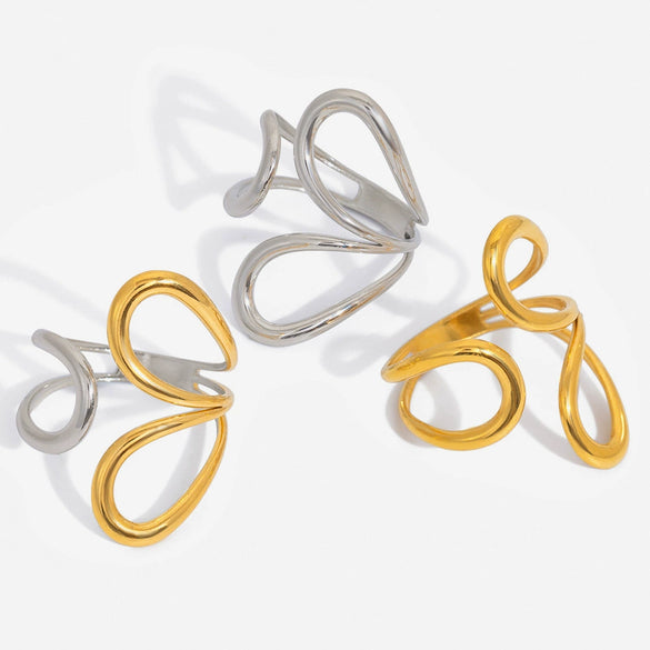 Wholesale Women's Light Luxury Geometric Stainless Steel Electroplated Lines Adjustable Open Ring Accessories