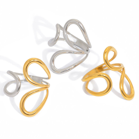 Wholesale Women's Light Luxury Geometric Stainless Steel Electroplated Lines Adjustable Open Ring Accessories