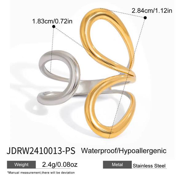Wholesale Women's Light Luxury Geometric Stainless Steel Electroplated Lines Adjustable Open Ring Accessories