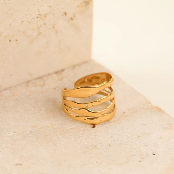 Wholesale Women's Light Luxury Geometric Stainless Steel Electroplated Multilayer Open Ring