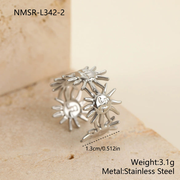 Wholesale Women's Light Luxury Geometric Stainless Steel Electroplated Multilayer Open Ring