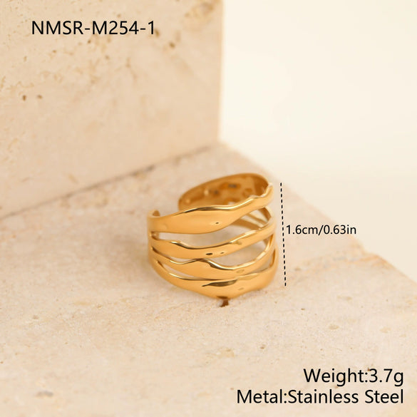 Wholesale Women's Light Luxury Geometric Stainless Steel Electroplated Multilayer Open Ring
