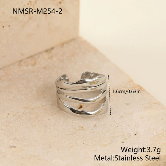 Wholesale Women's Light Luxury Geometric Stainless Steel Electroplated Multilayer Open Ring