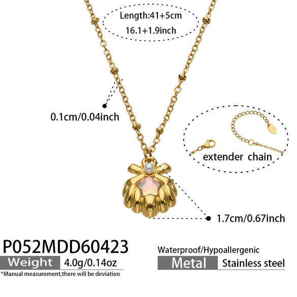 Wholesale Women's Light Luxury Geometric Stainless Steel Electroplated Oildrip Shell Pendant Necklace With Resin Beads And Tassels Layered Clavicle Chain Set