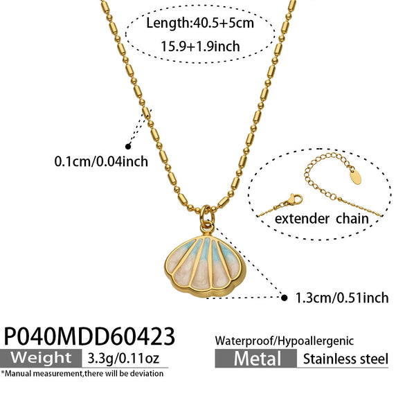 Wholesale Women's Light Luxury Geometric Stainless Steel Electroplated Oildrip Shell Pendant Necklace With Resin Beads And Tassels Layered Clavicle Chain Set