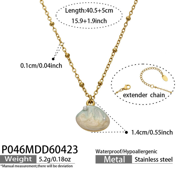 Wholesale Women's Light Luxury Geometric Stainless Steel Electroplated Oildrip Shell Pendant Necklace With Resin Beads And Tassels Layered Clavicle Chain Set