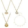 Wholesale Women's Light Luxury Geometric Stainless Steel Electroplated Oildrip Shell Pendant Necklace With Resin Beads And Tassels Layered Clavicle Chain Set