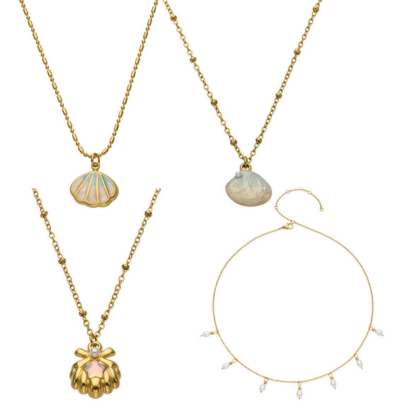 Wholesale Women's Light Luxury Geometric Stainless Steel Electroplated Oildrip Shell Pendant Necklace With Resin Beads And Tassels Layered Clavicle Chain Set