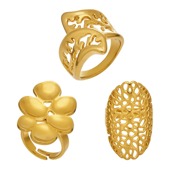 Wholesale Women's Light Luxury Geometric Stainless Steel Electroplated Open Index Finger Ring Set