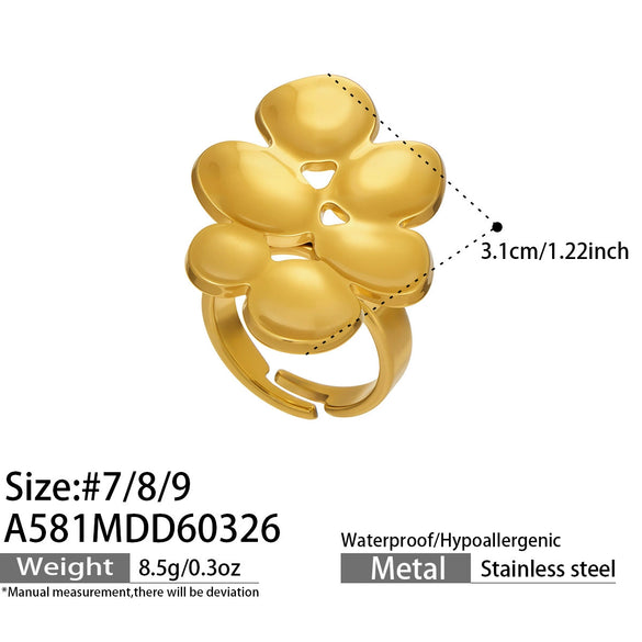 Wholesale Women's Light Luxury Geometric Stainless Steel Electroplated Open Index Finger Ring Set