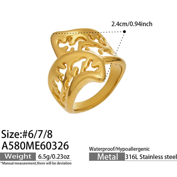 Wholesale Women's Light Luxury Geometric Stainless Steel Electroplated Open Index Finger Ring Set