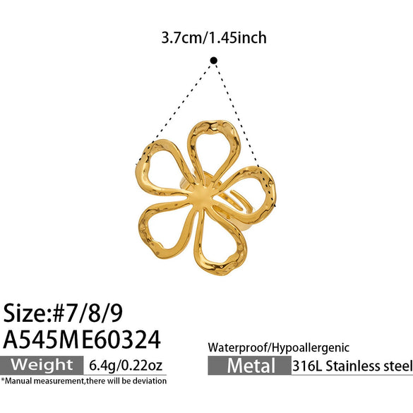 Wholesale Women's Light Luxury Geometric Stainless Steel Electroplated Open Ring Set