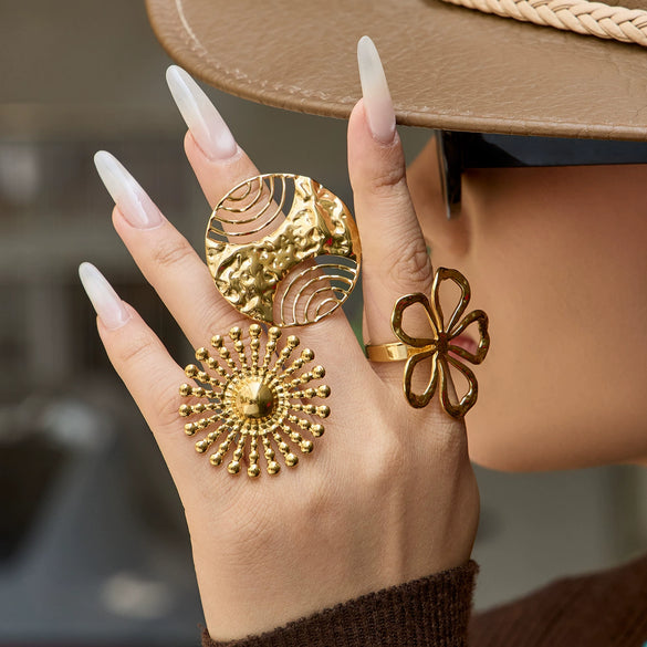 Wholesale Women's Light Luxury Geometric Stainless Steel Electroplated Open Ring Set