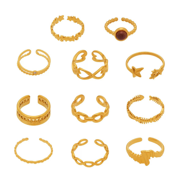 Wholesale Women's Light Luxury Geometric Stainless Steel Electroplated Open Rings Set Accessories