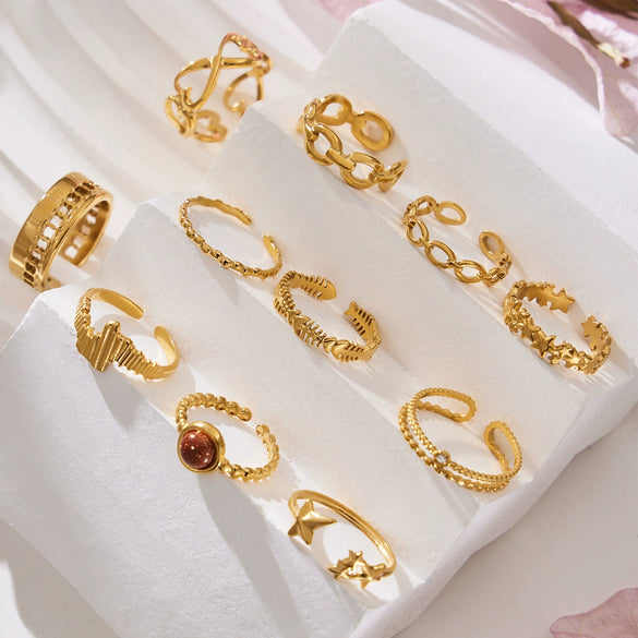 Wholesale Women's Light Luxury Geometric Stainless Steel Electroplated Open Rings Set Accessories