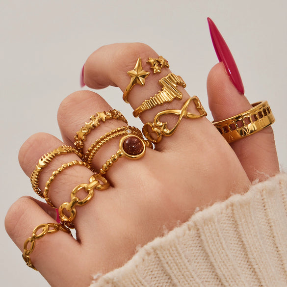 Wholesale Women's Light Luxury Geometric Stainless Steel Electroplated Open Rings Set Accessories