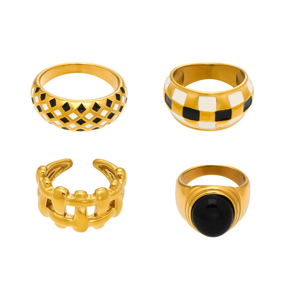 Wholesale Women's Light Luxury Geometric Stainless Steel Electroplated Plated With 18K Real Gold Ring And Bracelet Accessories
