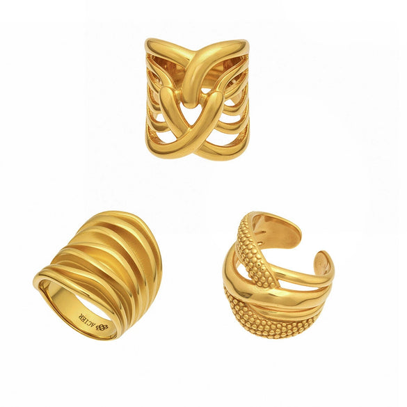 Wholesale Women's Light Luxury Geometric Stainless Steel Electroplated Ring Set