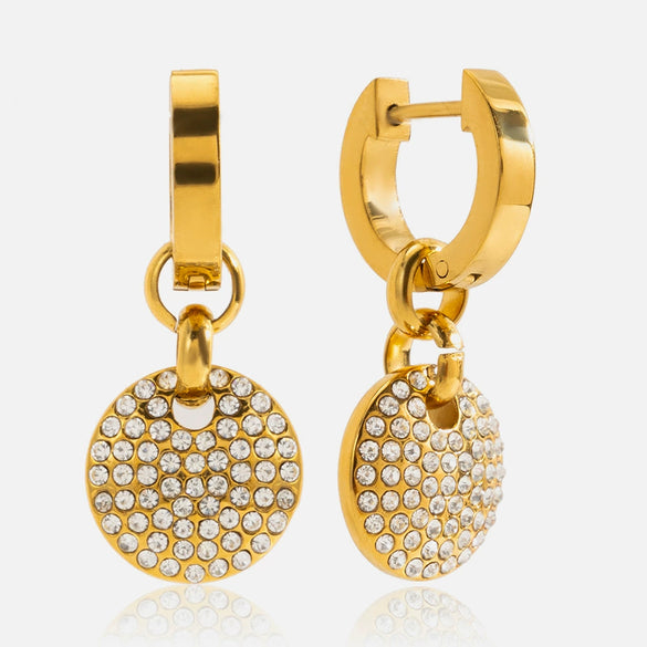 Wholesale Women's Light Luxury Geometric Stainless Steel Electroplated Round Pendant Earrings