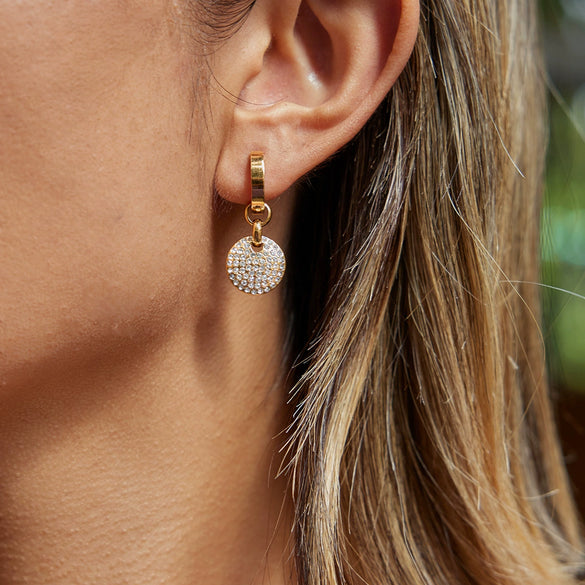 Wholesale Women's Light Luxury Geometric Stainless Steel Electroplated Round Pendant Earrings