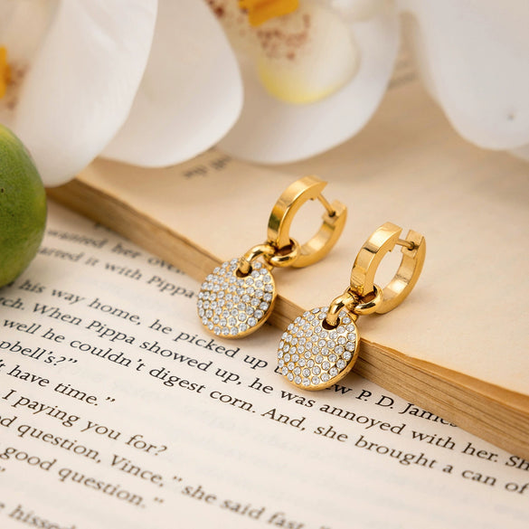 Wholesale Women's Light Luxury Geometric Stainless Steel Electroplated Round Pendant Earrings